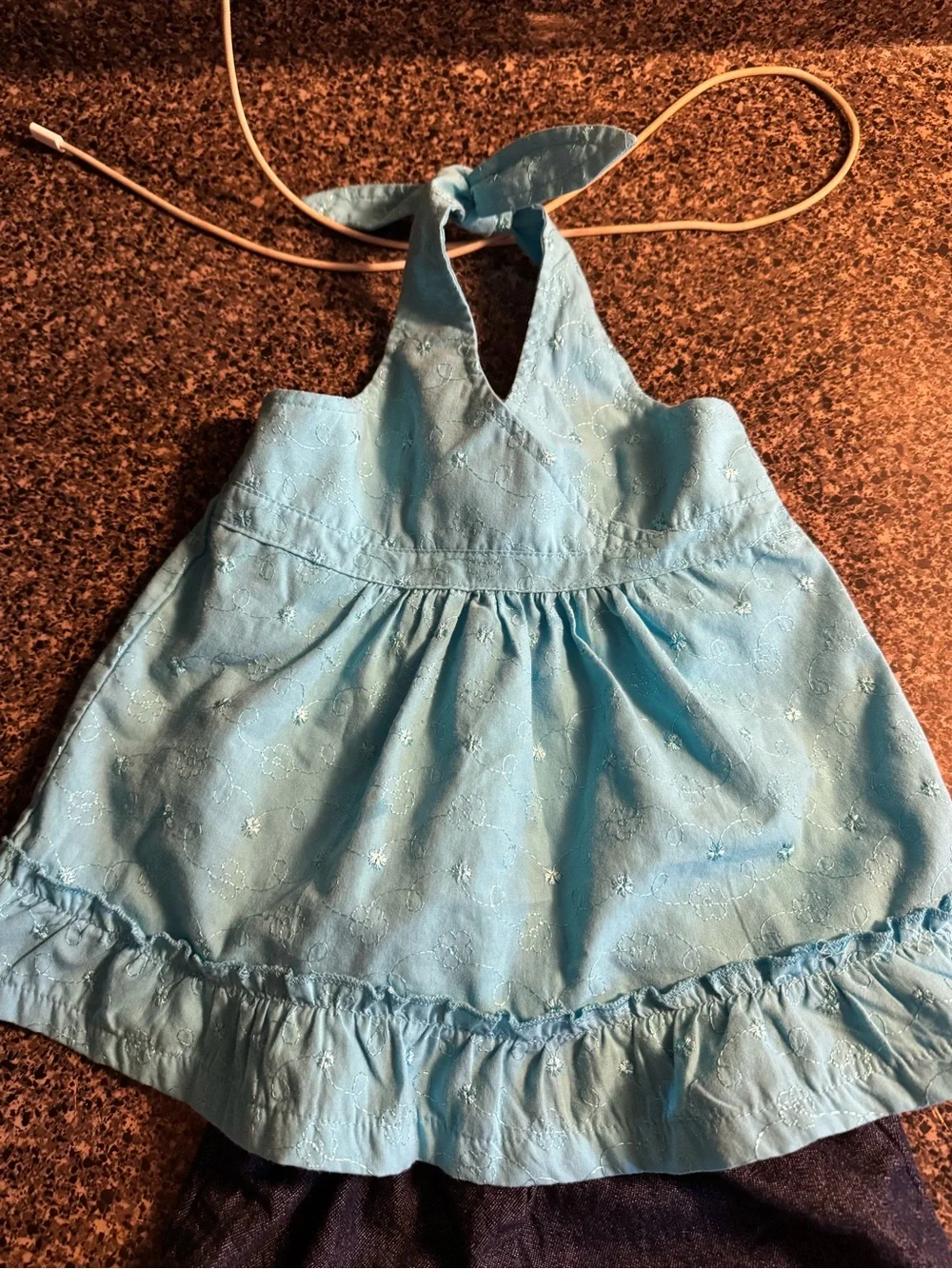 VTG Park Bench Kids Blue Halter Top and Navy Knit Shorts Sz 2T
